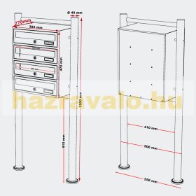   Rozsdamentes társasházi postaláda 4 darabos kültéri állványos csoportos inox postafiók levélszekrényrendszer