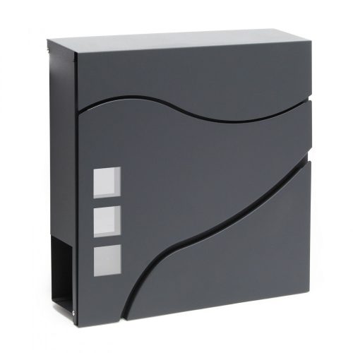 Mailbox galvanized steel newspaper rack letterbox with square windows wavy design anthracite letterbox