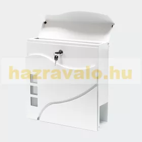 Postaláda horganyzott acél anyag újságtartóval és négyzetes ablakokkal, divatos hullámos megjelenés fehér színben