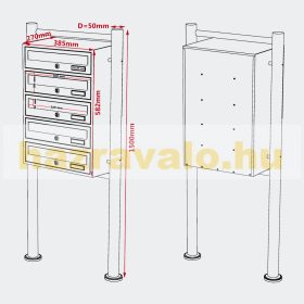   Társasházi postaláda fekete 5 darabos kültéri állványos csoportos postafiók horganyzott acél levélszekrényrendszer