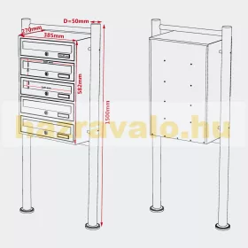 Társasházi postaláda 5 darabos kültéri állványos csoportos ötös fekete levélszekrény