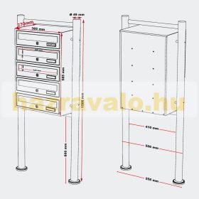   Rozsdamentes társasházi postaláda 5 darabos kültéri állványos csoportos inox postafiók levélszekrényrendszer