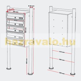   Társasházi postaláda antracit 5 darabos kültéri állványos csoportos postafiók horganyzott acél levélszekrényrendszer