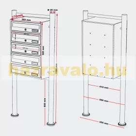 Társasházi postaláda 5 darabos kültéri állványos csoportos antracit levélszekrény galvanizált acél