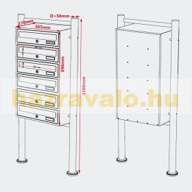   Társasházi postaláda fekete 6 darabos kültéri állványos csoportos postafiók horganyzott acél levélszekrényrendszer