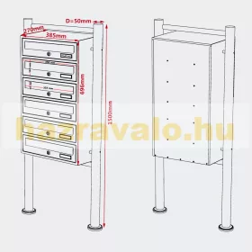 Társasházi postaláda 6 darabos kültéri állványos csoportos hatos fekete levélszekrény