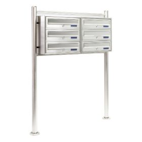   Rozsdamentes társasházi postaláda 6 darabos kültéri állványos csoportos inox postafiók levélszekrényrendszer