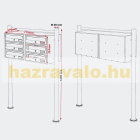   Rozsdamentes társasházi postaláda 6 darabos kültéri állványos csoportos inox postafiók levélszekrényrendszer