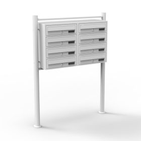   Társasházi postaláda kültéri állványos 8 darabos fehér horganyzott acél levélszekrényrendszer