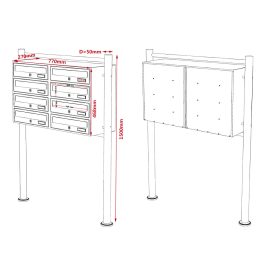   Társasházi postaláda kültéri állványos 8 darabos fehér horganyzott acél levélszekrényrendszer
