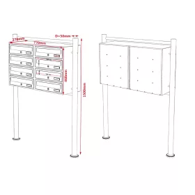 Társasházi postaláda 8 darabos galvanizált fehér kültéri állványos csoportos levélszekrény
