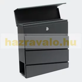 Desinger fekete postaláda ovál ablakos modern megjelenés újságtartóval