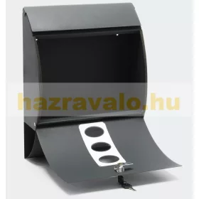   Horganyzott acél postaláda ovális ablakos antracit design levélszekrény modern megjelenés újságtartóval