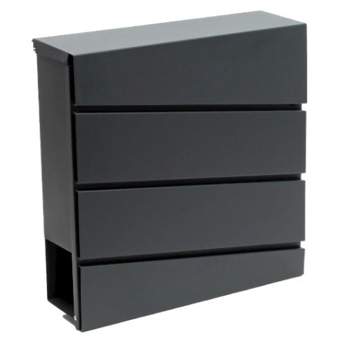 Designer letterbox slanted in black with optional modern appearance with newspaper holder