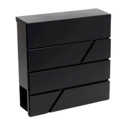 Designer letterbox in black color can be selected, modern appearance with newspaper holder, diagonally cut