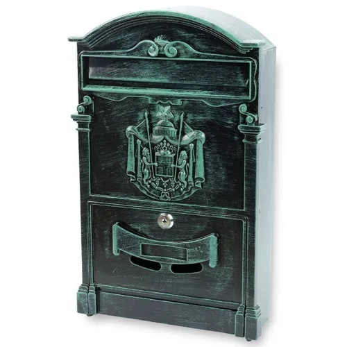 Antik postaláda zöld levélszekrény acél és alumínium vintage postaláda
