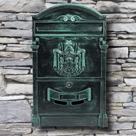   Antik postaláda zöld levélszekrény acél és alumínium vintage postaláda