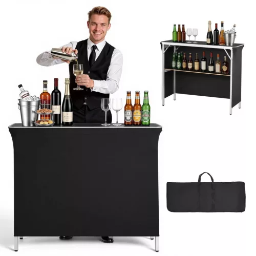 Összecsukható mobil kiállítási pult polccal 110x38,5x88,5 cm bárpult hordtáskával mobil promóciós pult