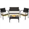 Rattan black garden seating set 2 chairs, 1 sofa, 1 table with glass top, cushion cover