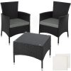 Rattan garden seating set steel frame set 2 chairs, 1 table with glass top, replaceable cushion cover