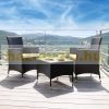 Rattan garden seating set steel frame set 2 chairs, 1 table with glass top, replaceable cushion cover