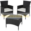 Rattan garden seating set steel frame set 2 chairs, 1 table with glass top, replaceable cushion cover