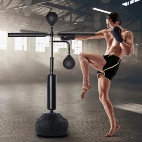   Reflex boxzsák állvánnyal és kesztyűkkel, 360° reflexrúddal, állítható magassággal, fekete színben