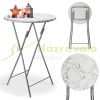 Event table, two-piece set of white MDF material, 110 cm high, 60 cm diameter, with a marble pattern, for example, weddings, standing receptions, garden parties