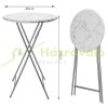 Rendezvény asztal két drarabos szett fehér MDF anyagból 110 cm magas 60 cm átmérőjű márvány mintás