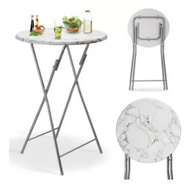   Rendezvény asztal fehér MDF anyagból 110 cm magas 60 cm átmérőjű márvány mintás például esküvő, álló fogadás kerti parti