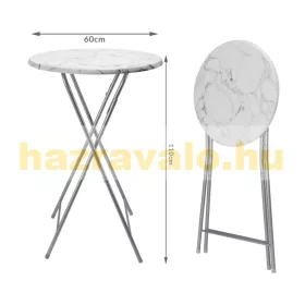   Rendezvény asztal fehér MDF anyagból 110 cm magas 60 cm átmérőjű márvány mintás például esküvő, álló fogadás kerti parti