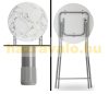 Event table made of white MDF material, 110 cm high, 60 cm diameter, with a marble pattern, for example weddings, standing receptions, garden parties