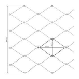   Rozsdamentes acél drótháló 60x104 mm-es szemmérettel – vízszintes tájolás, 1,5 mm huzalvastagság, 800 mm szélesség