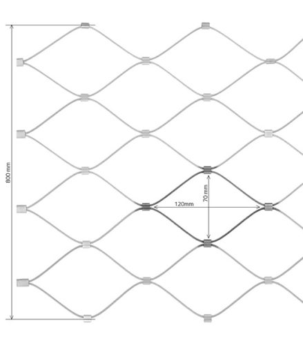 Rozsdamentes acél drótháló 60x104 mm-es szemmérettel – vízszintes tájolás, 1,5 mm huzalvastagság, 800 mm szélesség