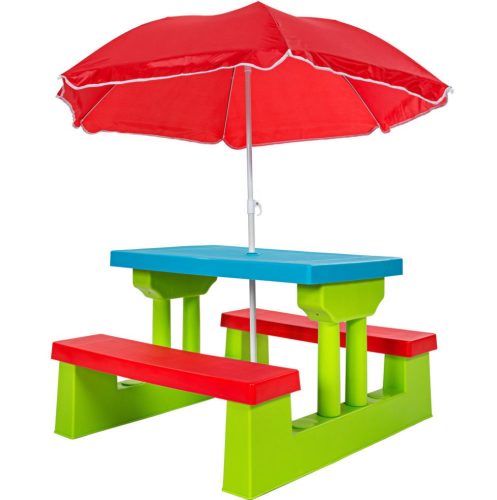 Gyerek műanyag kerti pad és asztal SZÁLLÍTÁS SÉRÜLT napernyővel egyben biztonságos kivitel