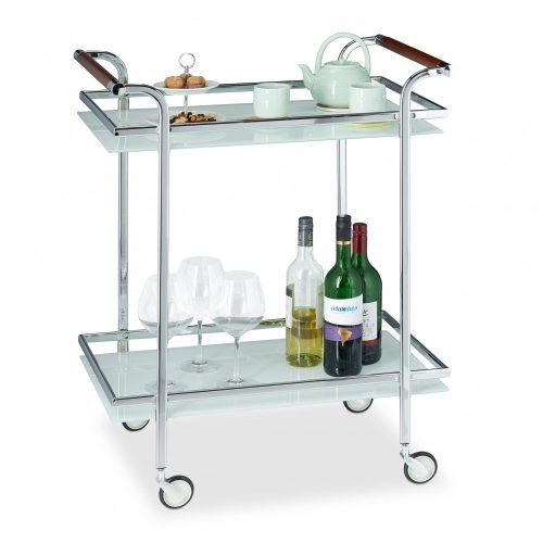 PRESENTATION PIECE, MISSING! Kitchen cart on wheels chrome kitchen cart with 2-level milk glass shelf