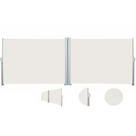   HIÁNYOS! Szélfogó dupla térleválasztó kültéri és beltéri paraván 200x600 cm bézs színben fehér váz 