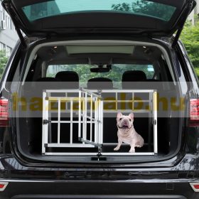   SZÁLLÍTÁS SÉRÜLT! Dogbox alumínium kutya szállító autóba 98x70x51cm praktikus mobil autós ketrec dupla 