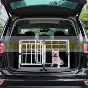 SZÁLLÍTÁS SÉRÜLT! Dogbox alumínium kutya szállító autóba 98x70x51cm praktikus mobil autós ketrec dupla