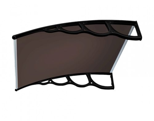 SZÁLLÍTÁS SÉRÜLT! Extra kinyúlású előtető 150x150 fekete keret bronz tömör polikarbonát -plexi- féltető H típusú kar például bejárati ajtó vagy ablakok fölé