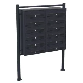   SZÁLLÍTÁS SÉRÜLT! Társasházi postaláda fekete 12 darabos kültéri állványos csoportos postafiók horganyzott acél levélszekrényrendszer
