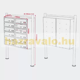   SZÁLLÍTÁS SÉRÜLT! Társasházi postaláda fekete 12 darabos kültéri állványos csoportos postafiók horganyzott acél levélszekrényrendszer