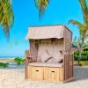 SZÁLLÍTÁS SÉRÜLT! Kétszemélyes strandszék rattan heverő dönthető háttámlával barna 118x79x160 cm kerti kuckó strandfotel