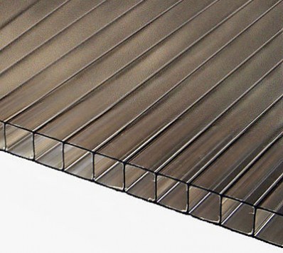 SZÁLLÍTÁS SÉRÜLT! Esővédő előtető tartalék panel 150x120 bronz barna polikarbonát alkatrész üregkamrás