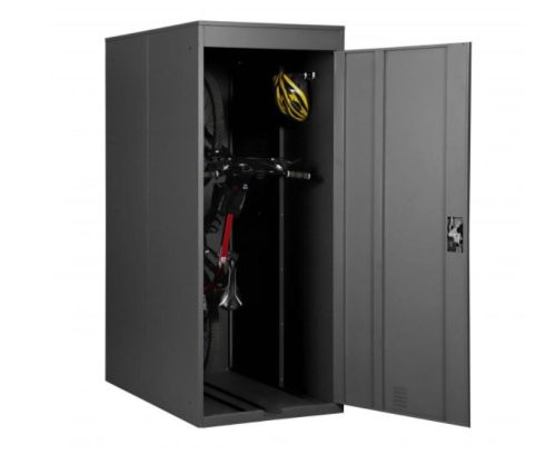 SZÁLLÍTÁS SÉRÜLT! Kerékpár garázs szerszámos kisház, zárható kerékpár tároló fém antracit