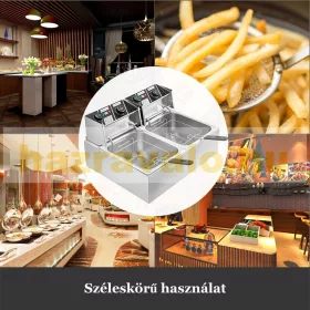   GARANCIÁBAN CSRÉLT! Rozsdamentes elektromos olajsütő 2x6 literes inox dupla fritőz 5000W étterem, ipari nagykonyha és otthoni használatra