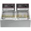 GARANCIÁBAN CSRÉLT! Rozsdamentes elektromos olajsütő 2x6 literes inox dupla fritőz 5000W étterem, ipari nagykonyha és otthoni használatra