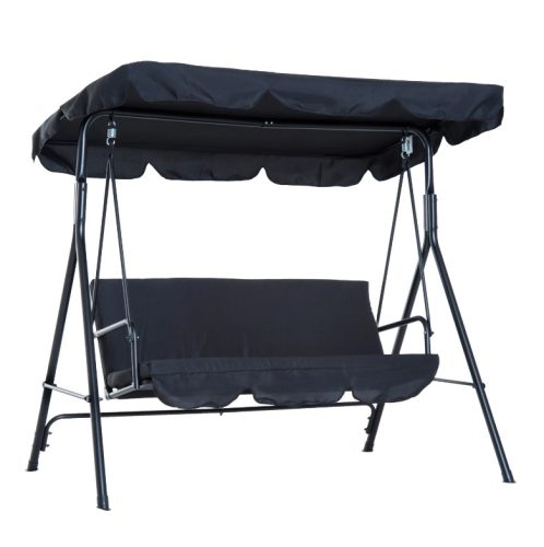 SZÁLLÍTÁS SÉRÜLT! Hintaágy 3 személyes masszív hintaszék fekete 172x110x152 cm