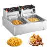 SZÁLLÍTÁS SÉRÜLT! Rozsdamentes elektromos olajsütő inox dupla fritőz 20 literes 5000W időzítővel vendéglátóipari