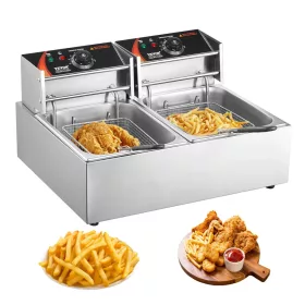   SZÁLLÍTÁS SÉRÜLT! Rozsdamentes elektromos olajsütő inox dupla fritőz 20 literes 5000W időzítővel vendéglátóipari
